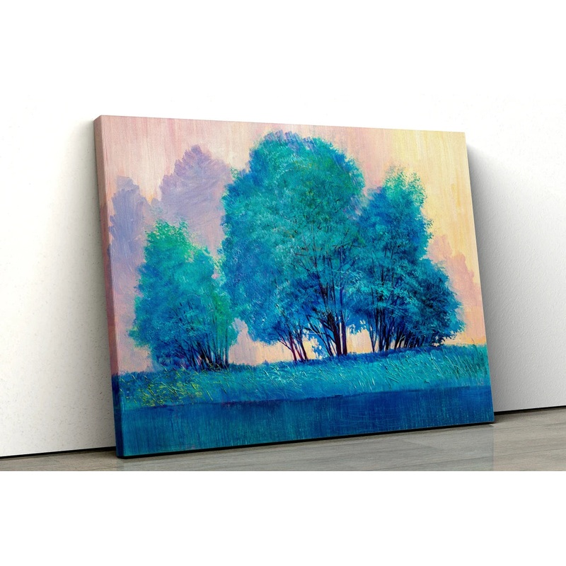 Blue Teal abstract trees field oil painting UV Direct Aluminum Print Australian Made Quality