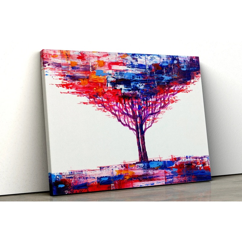 Blue Teal red orange abstract tree oil painting UV Direct Aluminum Print Australian Made Quality