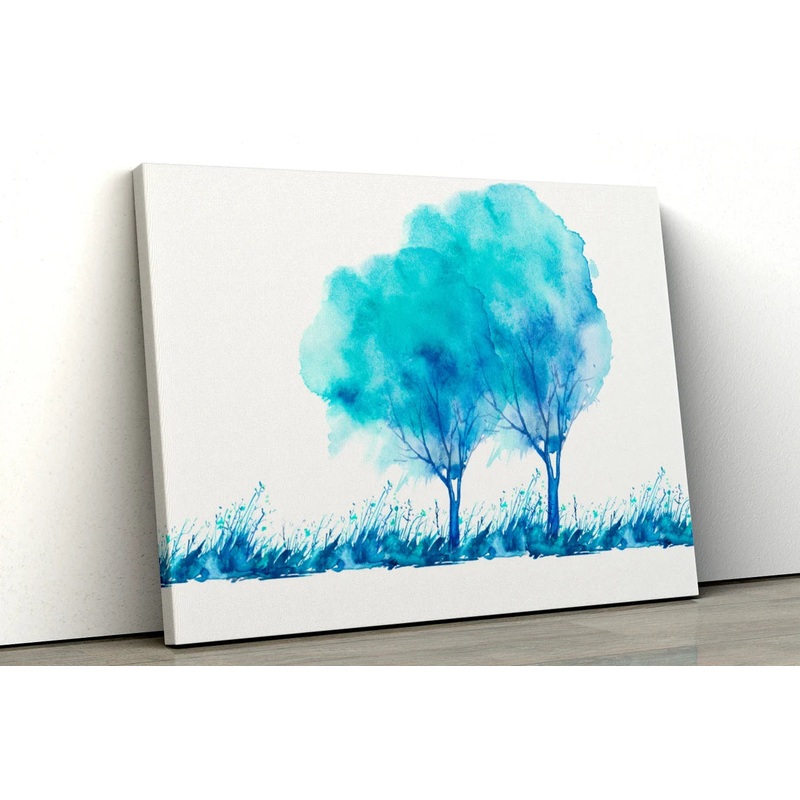 Blue Teal watercolor abstract trees field UV Direct Aluminum Print Australian Made Quality