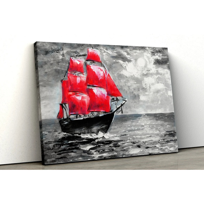 Boat red sails sailing oil painting UV Direct Aluminum Print Australian Made Quality