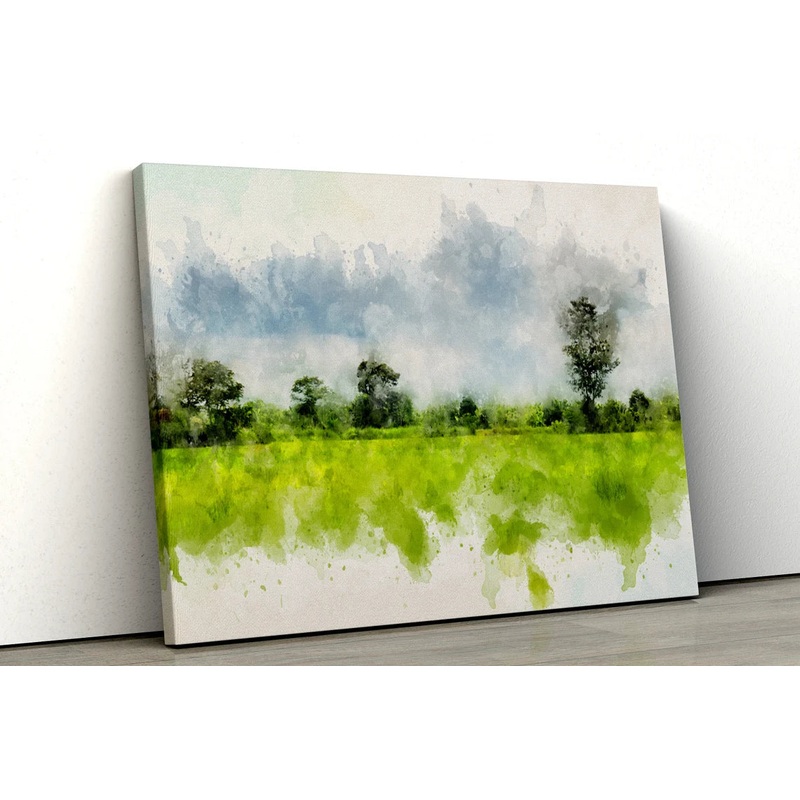 Green abstract watercolor forest field UV Direct Aluminum Print Australian Made Quality