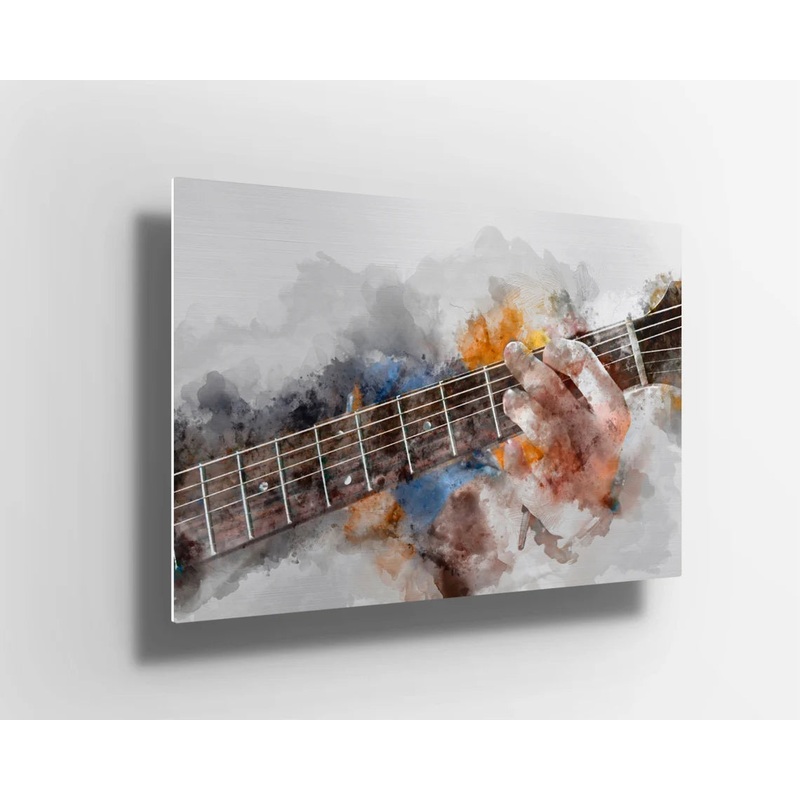 Guitar playing watercolor painting UV Direct Aluminum Print Australian Made Quality