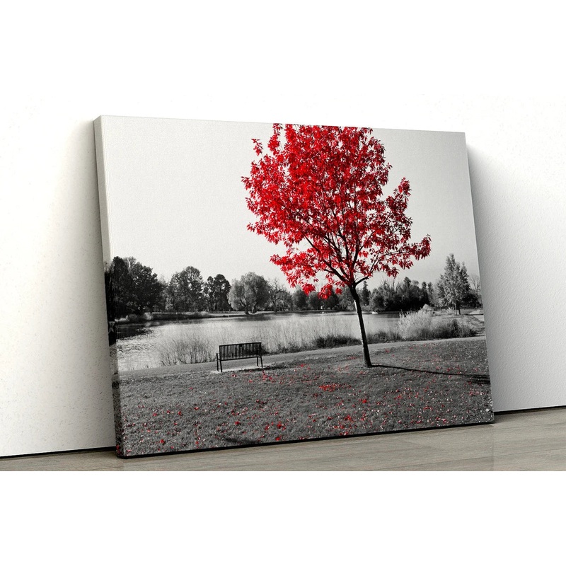 Large Red tree black white UV Direct Aluminum Print Australian Made Quality