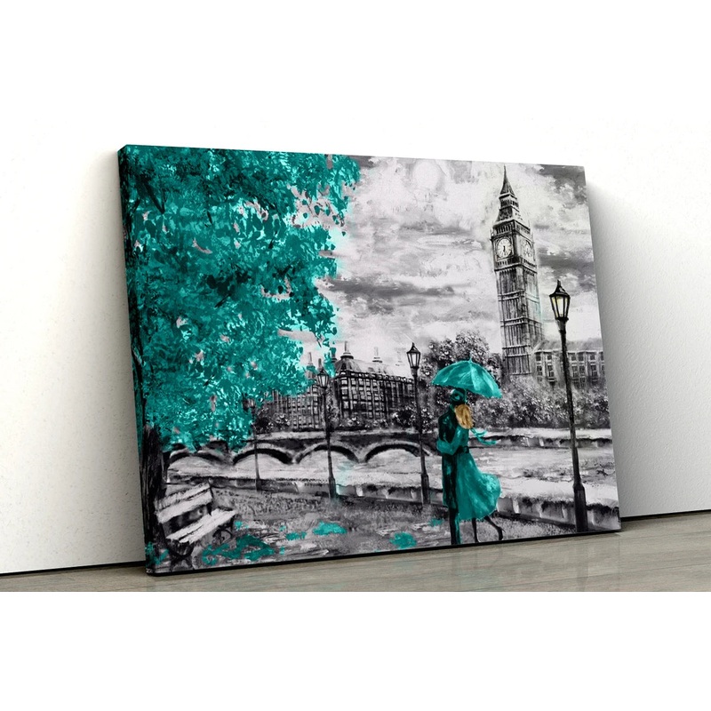 Large Teal tree set in a black and white London UV Direct Aluminum Print Australian Made Quality