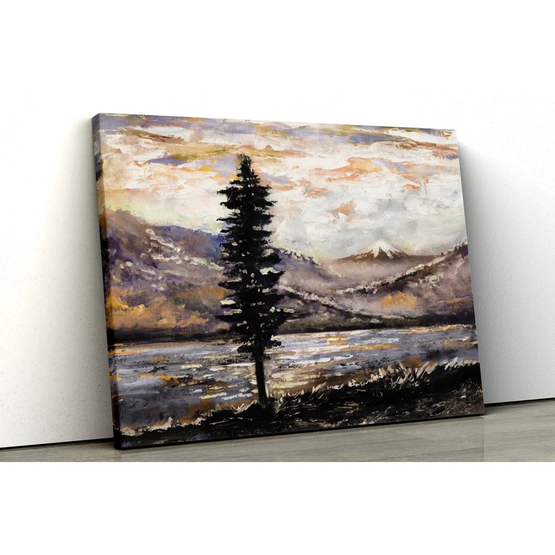 Mountain scene with tree oil painting UV Direct Aluminum Print Australian Made Quality