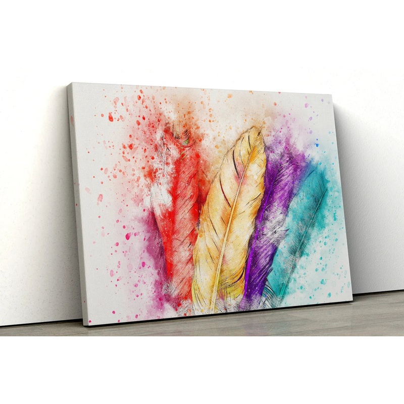 Multicolored bird feathers water color painting UV Direct Aluminum Print Australian Made Quality