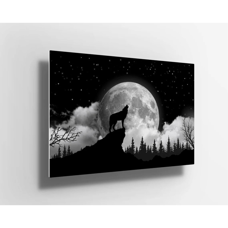 Wolf on Mountain scene UV Direct Aluminum Print Australian Made Quality