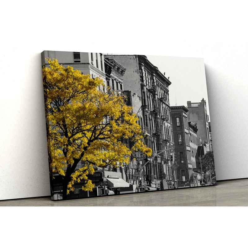 Yellow tree Black and White city UV Direct Aluminum Print Australian Made Quality