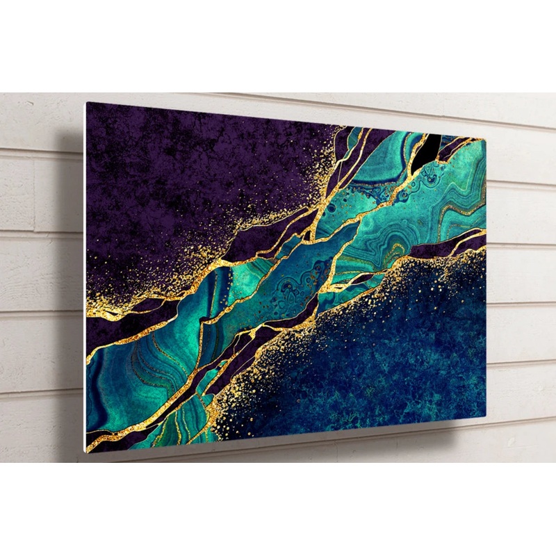 Abstract Blue & Gold Wall Art UV Direct Aluminum Print Australian Made Quality