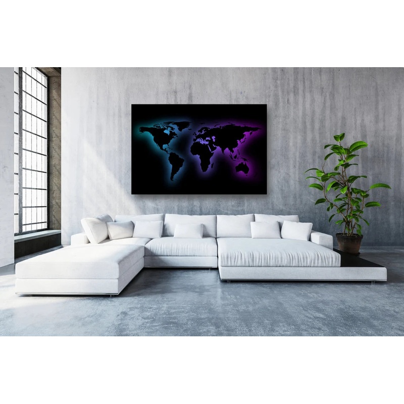 Black World Map UV Direct Aluminum Print Australian Made Quality