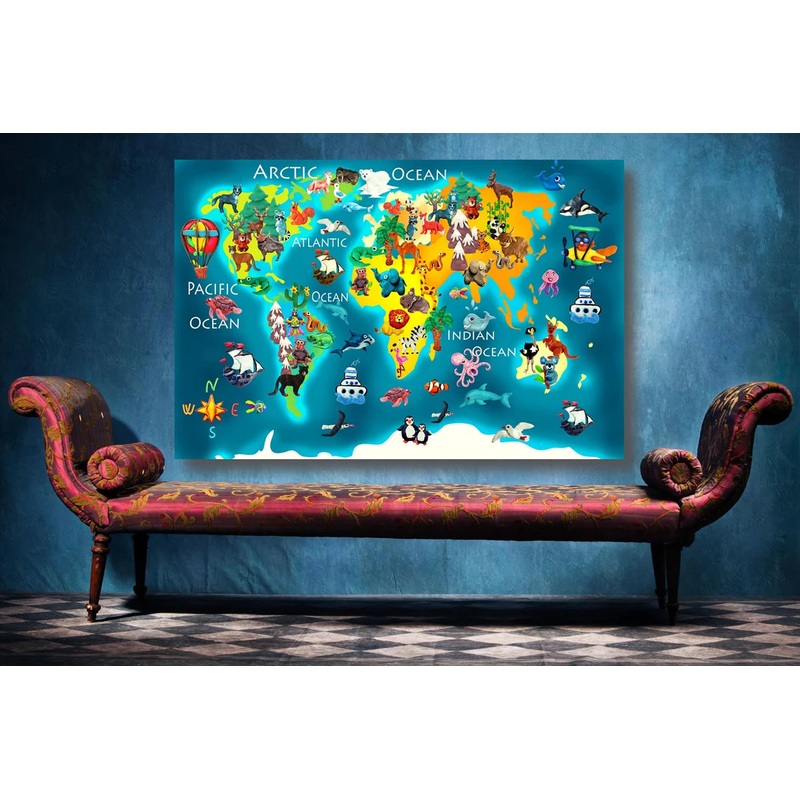 World Map For Kids UV Direct Aluminum Print Australian Made Quality