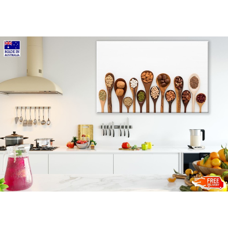 Beans and Lentils in Wooden Spoons Photograph Print 100% Australian Made