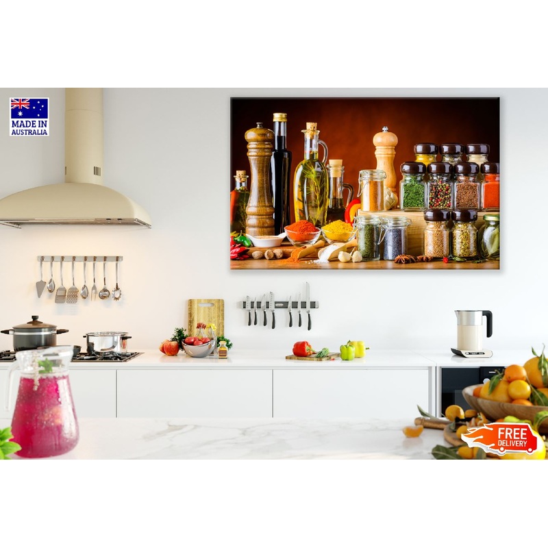 Bottles of Oil and Spices Cooking Ingredients Photograph Print 100% Australian Made