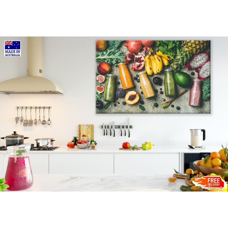 Bottles with Fresh Tropical Fruit and Superfoods Photograph Print 100% Australian Made
