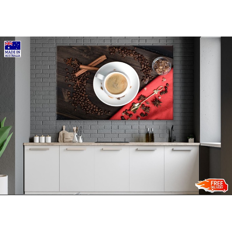 Coffe with Beans Top View Photograph Print 100% Australian Made