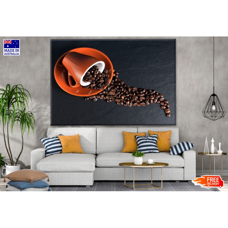 Coffee Beans Falling From Cup Photograph Print 100% Australian Made