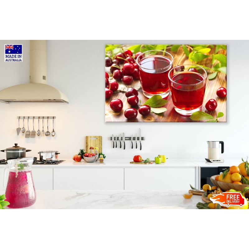 Cold Cherry Juice Glasses with Fresh Berries Photograph Print 100% Australian Made