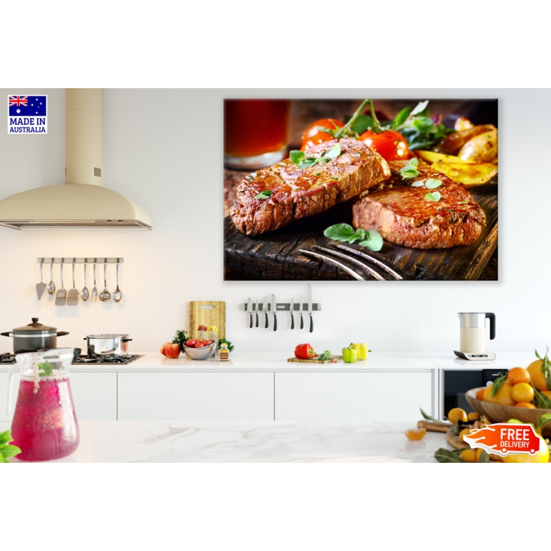 Cooked Beef Steaks Kitchen & Restaurant  Print 100% Australian Made
