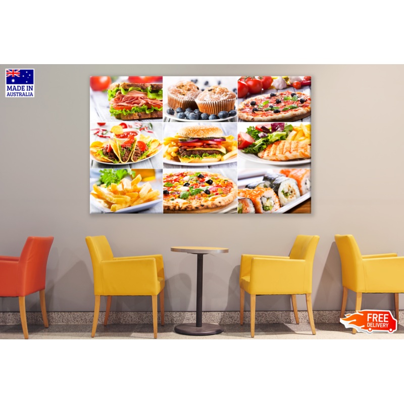Food Collage of Various Burgers & Meals Kitchen & Restaurant Print 100% Australian Made