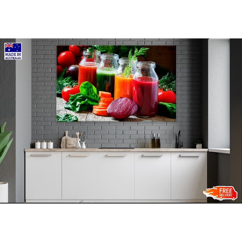 Fresh Cold Vegetable Pressed Juice with Glasses Photograph Print 100% Australian Made
