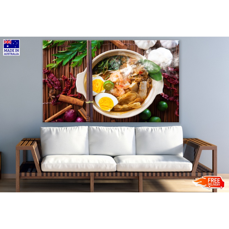 Freshly Cooked Prawn Noodles with Boiled Eggs Asian Cuisine Kitchen & Restaurant Print 100% Australian Made