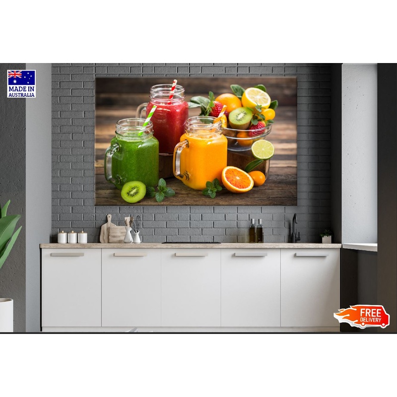 Healthy Fruits Juice with Glasses Closeup Photograph Print 100% Australian Made