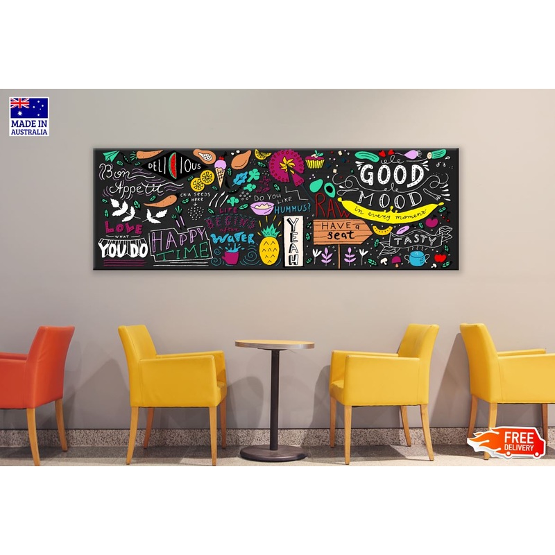Panoramic Canvas Chalkboard Doodle Food Banner High Quality 100% Australian made wall Canvas Print ready to hang