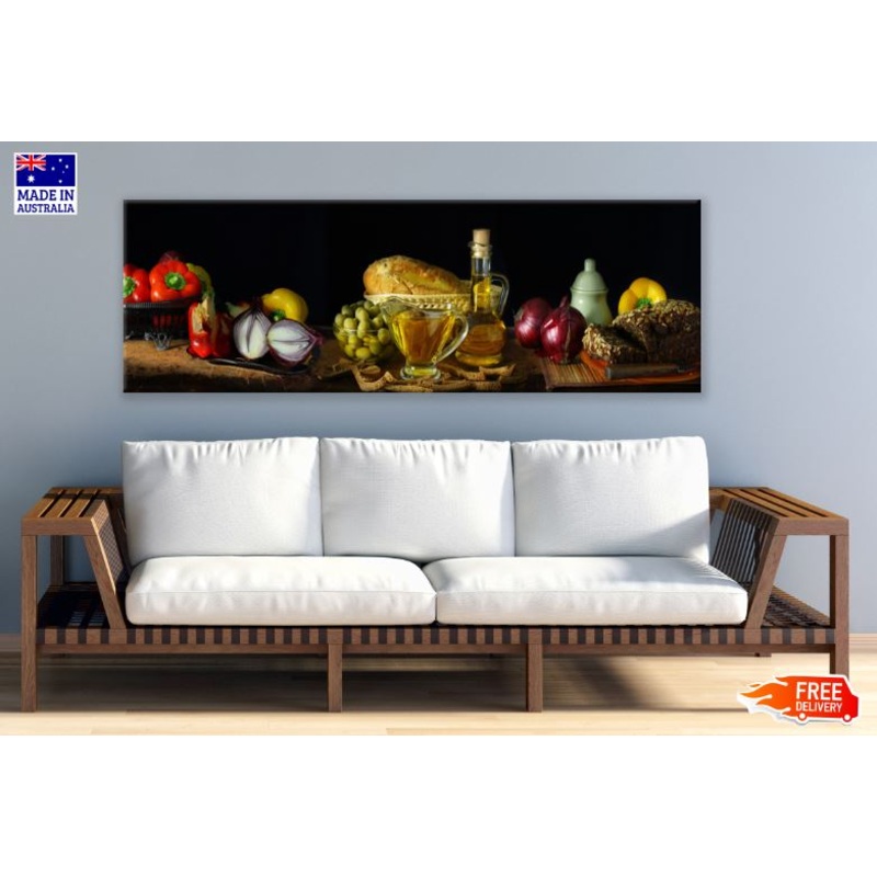 Panoramic Canvas Vegetables & Bread Photograph High Quality 100% Australian made wall Canvas Print ready to hang