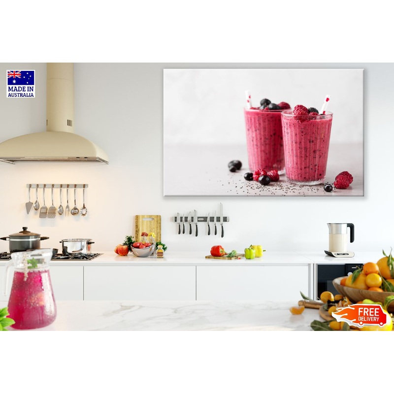 Red Berry Smoothie with Chia Seeds in Glasses Photograph Print 100% Australian Made