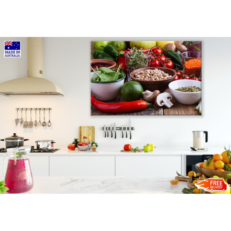 Spices & Vegetable on Table View Print 100% Australian Made