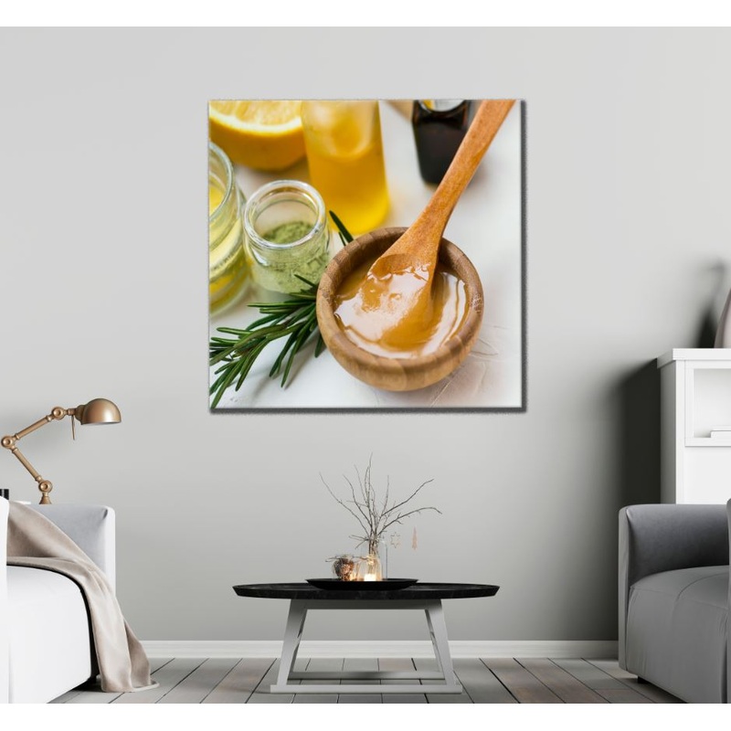 Square Canvas Honey With Wooden Spoon View High Quality Print 100% Australian Made