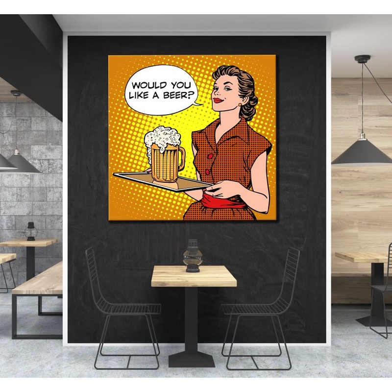 Square Canvas Woman Holding Beer Glass on a Tray High Quality Print 100% Australian Made