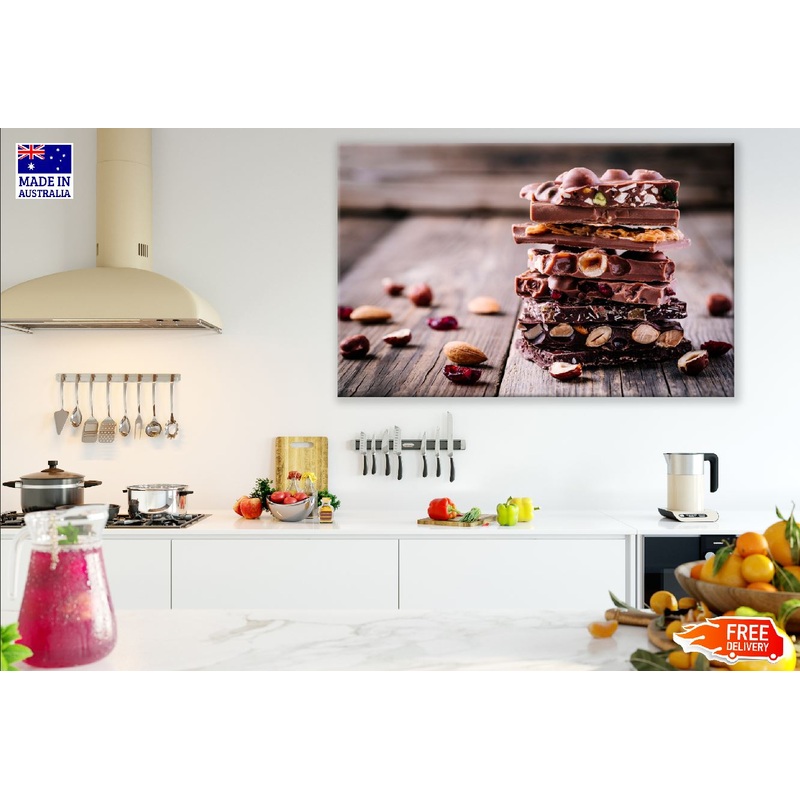 Stack of Milk and Dark Chocolate with Nuts Photograph Print 100% Australian Made