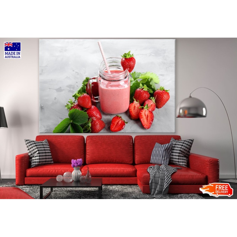 Strawberry Milkshake on a Table Photograph Print 100% Australian Made