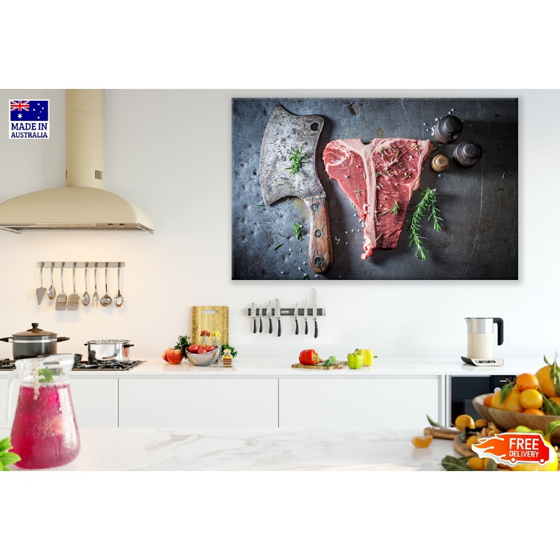 Tasty Red Steak on Old Metal Table Photograph Print 100% Australian Made