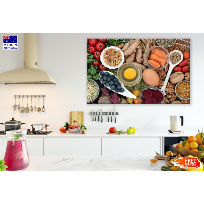 Vegetables, Eggs & Fish Kitchen & Restaurant Print 100% Australian Made