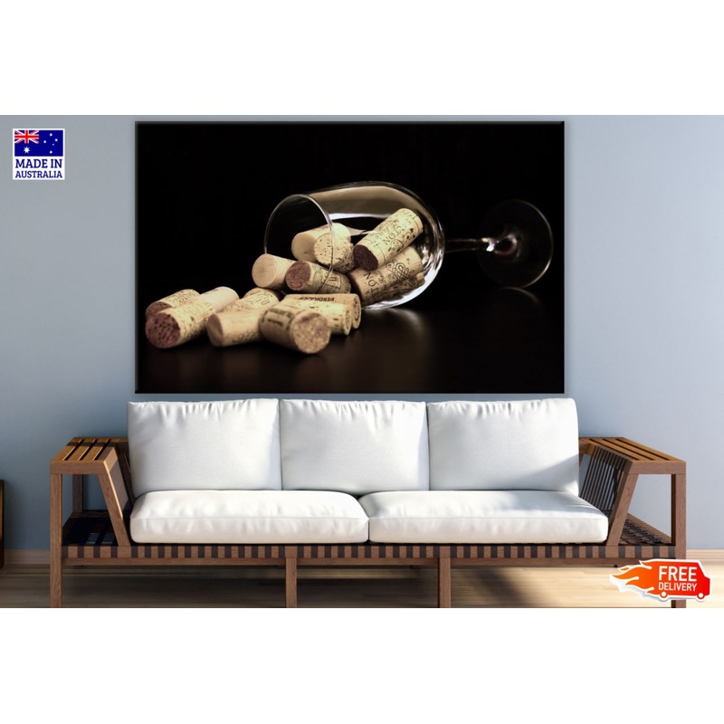 Wine Corks & Wine Glass on Table Print 100% Australian Made