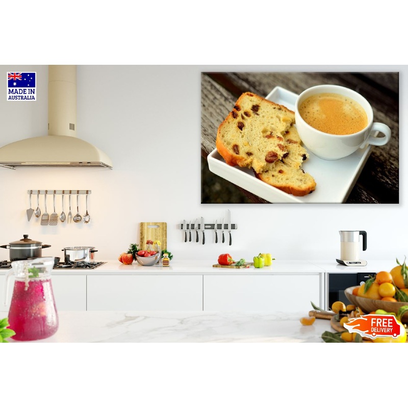Bread with Tea Cup Closeup Photograph Print 100% Australian Made