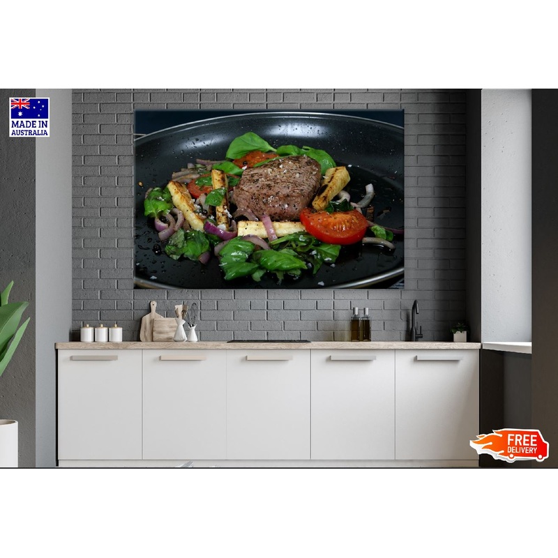 Steak Meat Meal on Pan Photograph Print 100% Australian Made