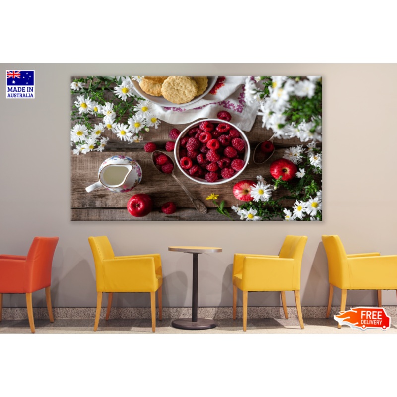 Strawberry & Apples On Table With Flowers Print 100% Australian Made